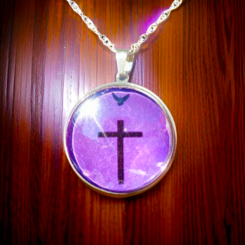 CROSS AND DOVE-PURPLE-LARGE PENDANT