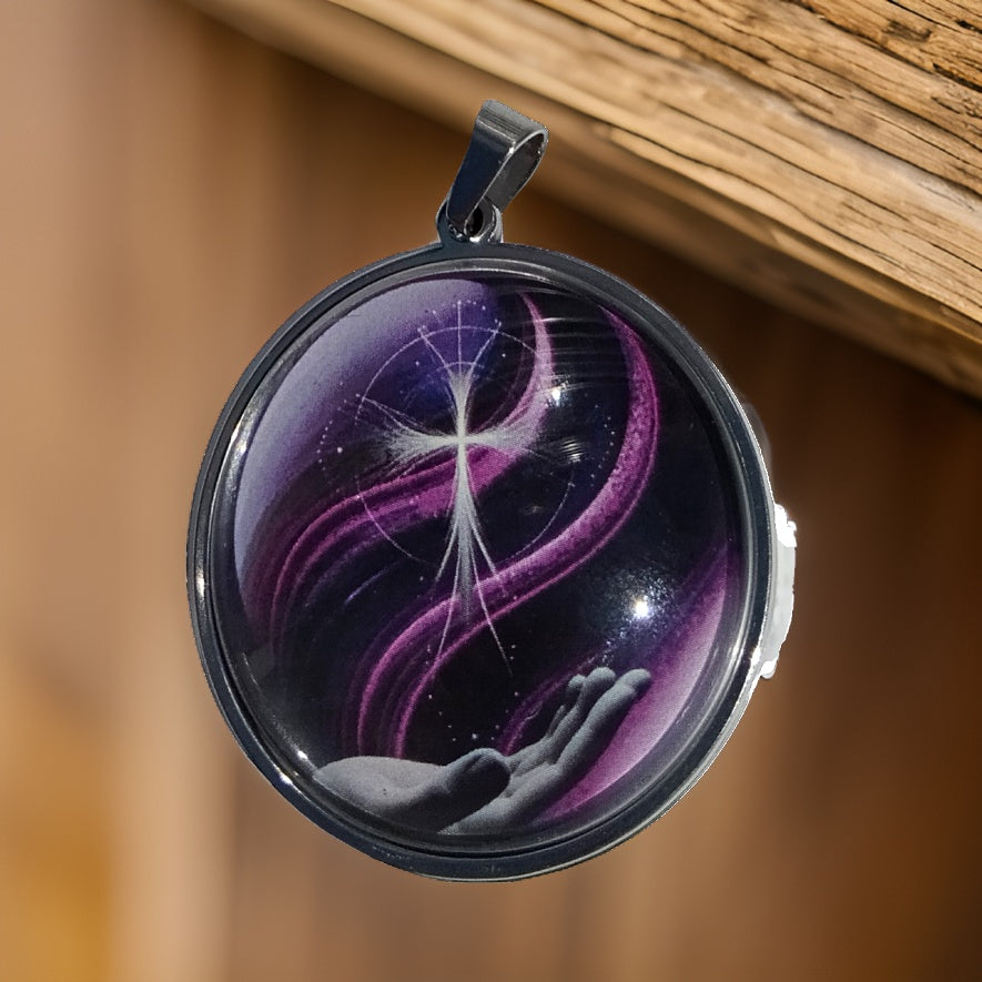 CROSS IN HAND-PURPLE-LARGE PENDANT