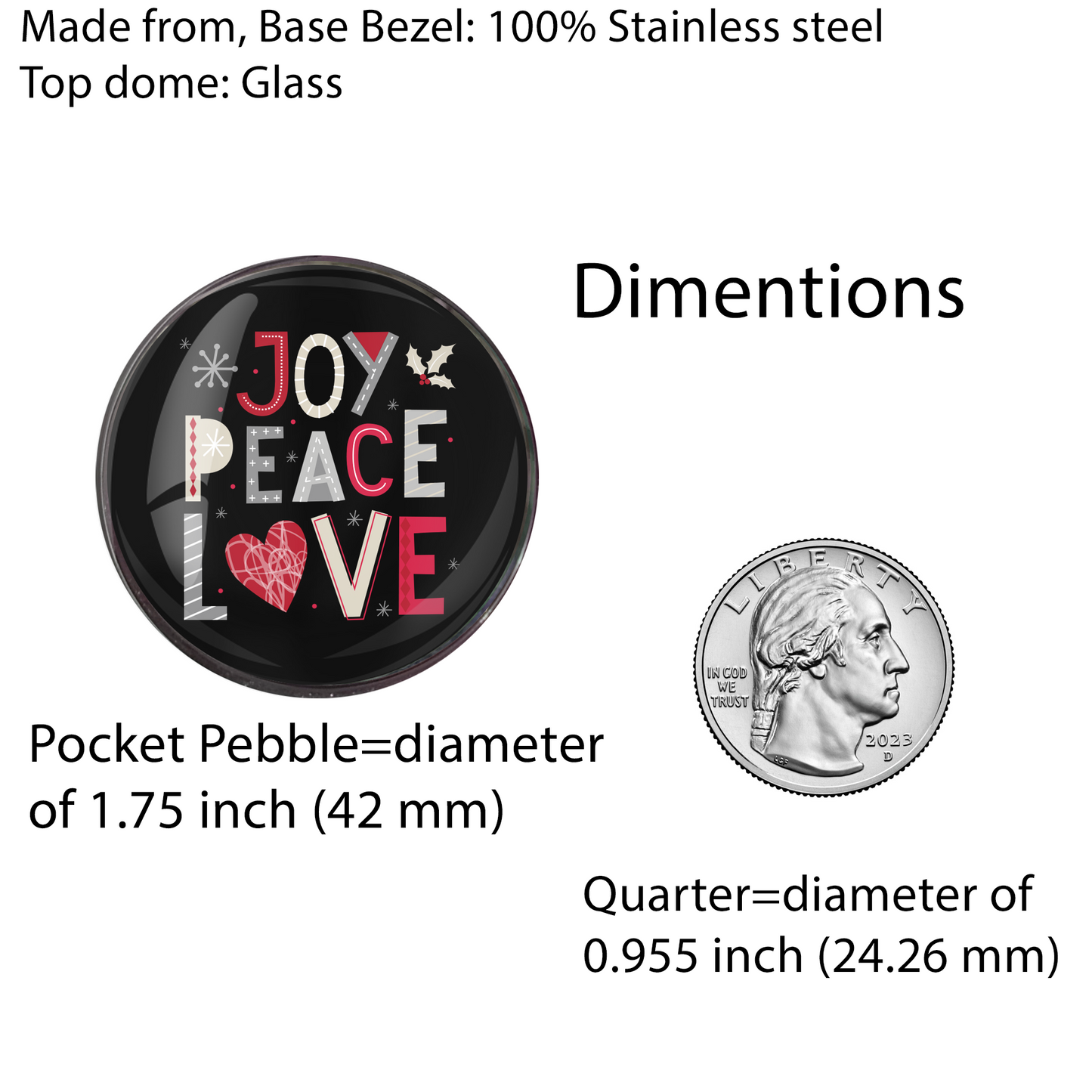 JOY PEACE LOVE- RED-CHRISTMAS POCKET PEBBLE