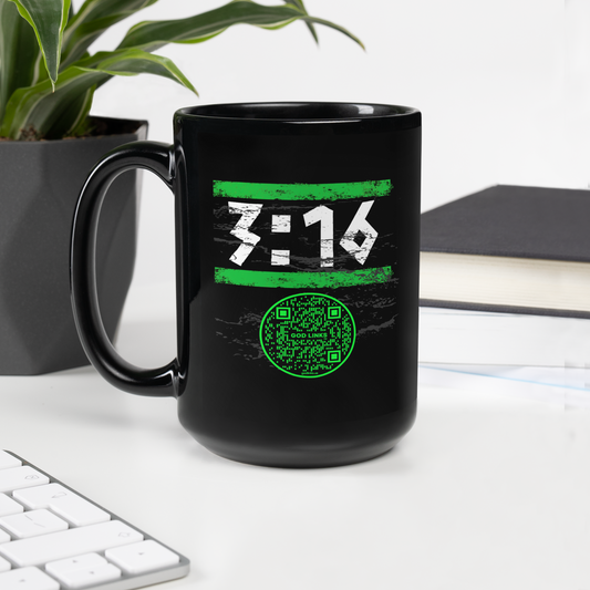 3:16-GREEN-15oz Black Glossy Mug