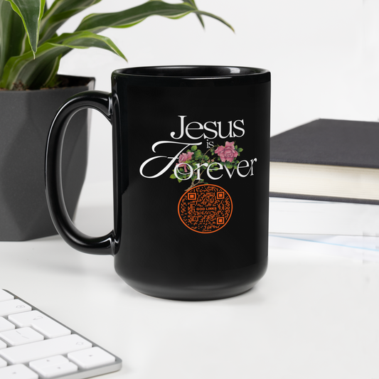 JESUS IS FOREVER-ORANGE-15oz Black Glossy Mug