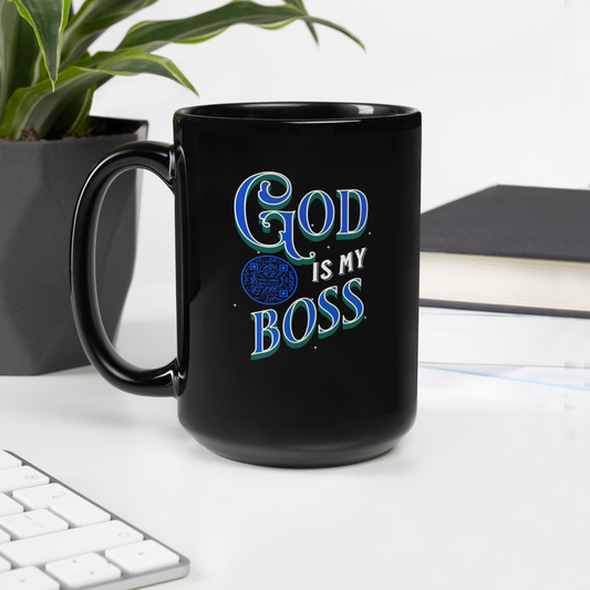 GOD IS MY BOSS-DARK BLUE-15oz Black Glossy Mug