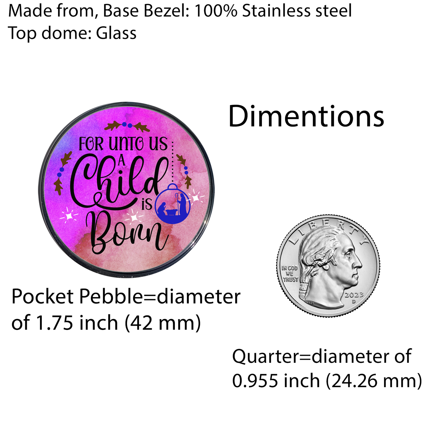 A CHILD IS BORN-PINK-CHRISTMAS POCKET PEBBLE