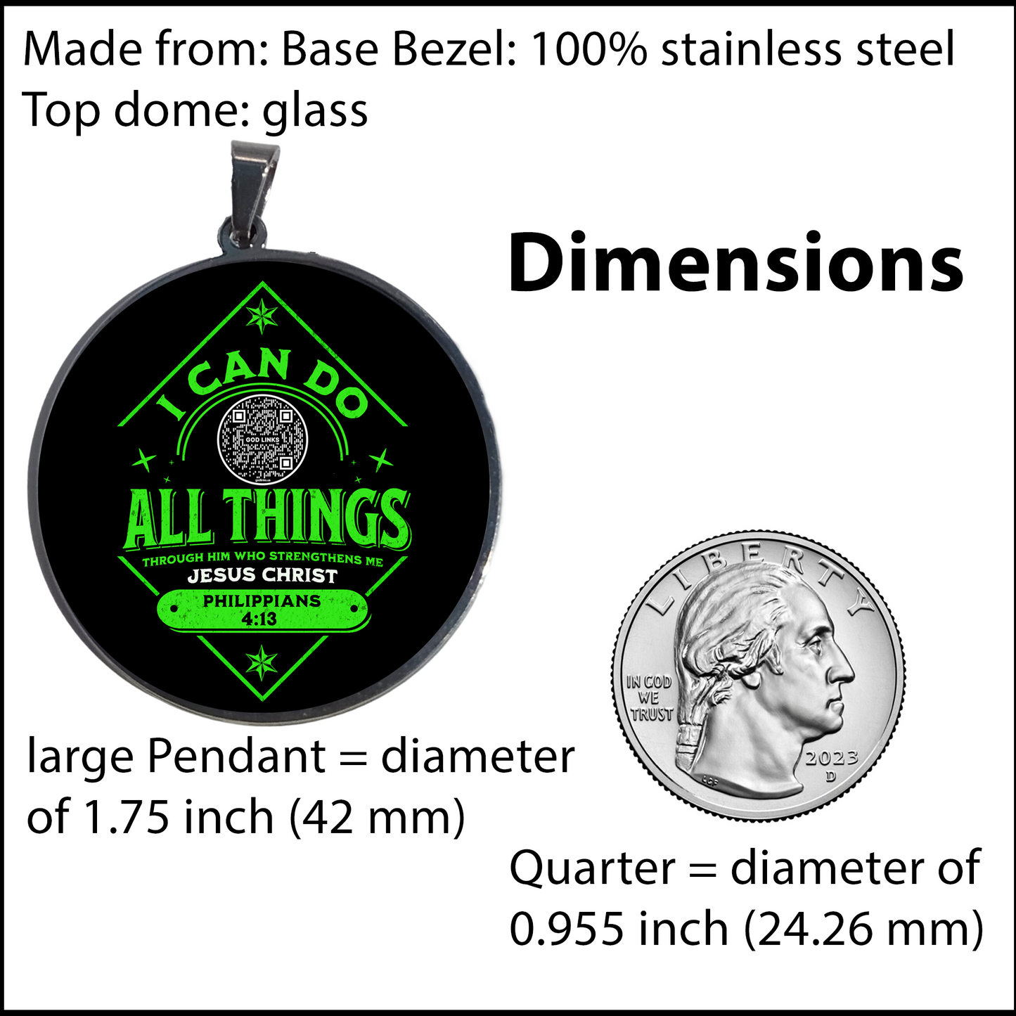I CAN DO ALL THINGS-GREEN-LARGE PENDANT