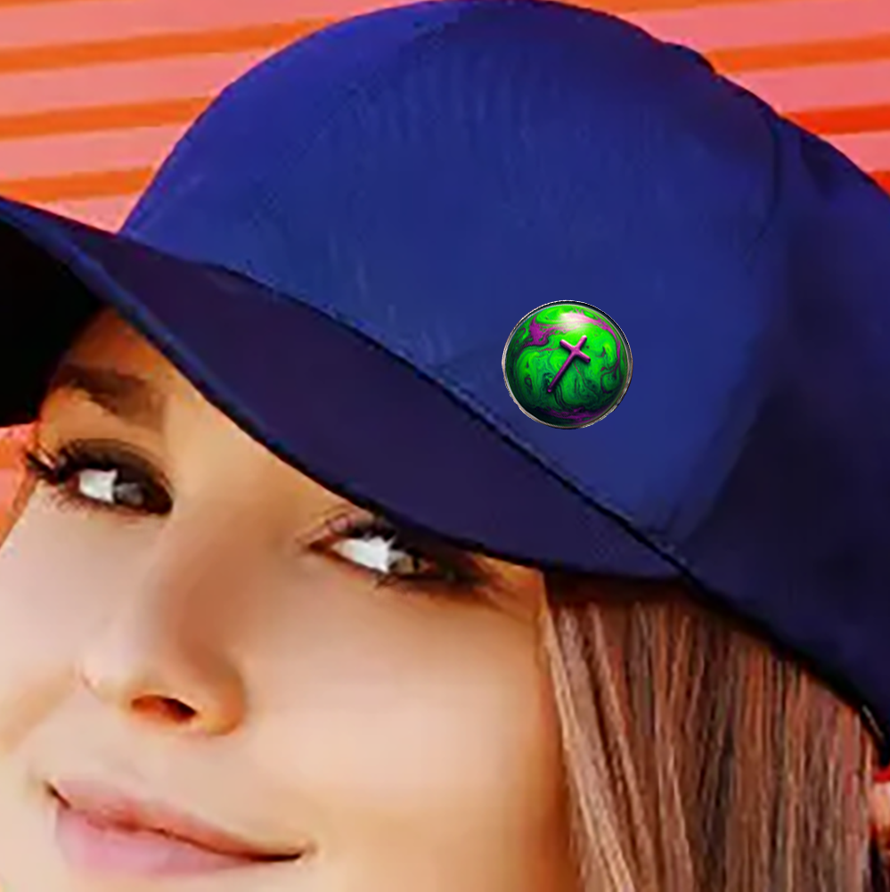 WORLD AND CROSS-GREEN-LAPEL/HAT PIN