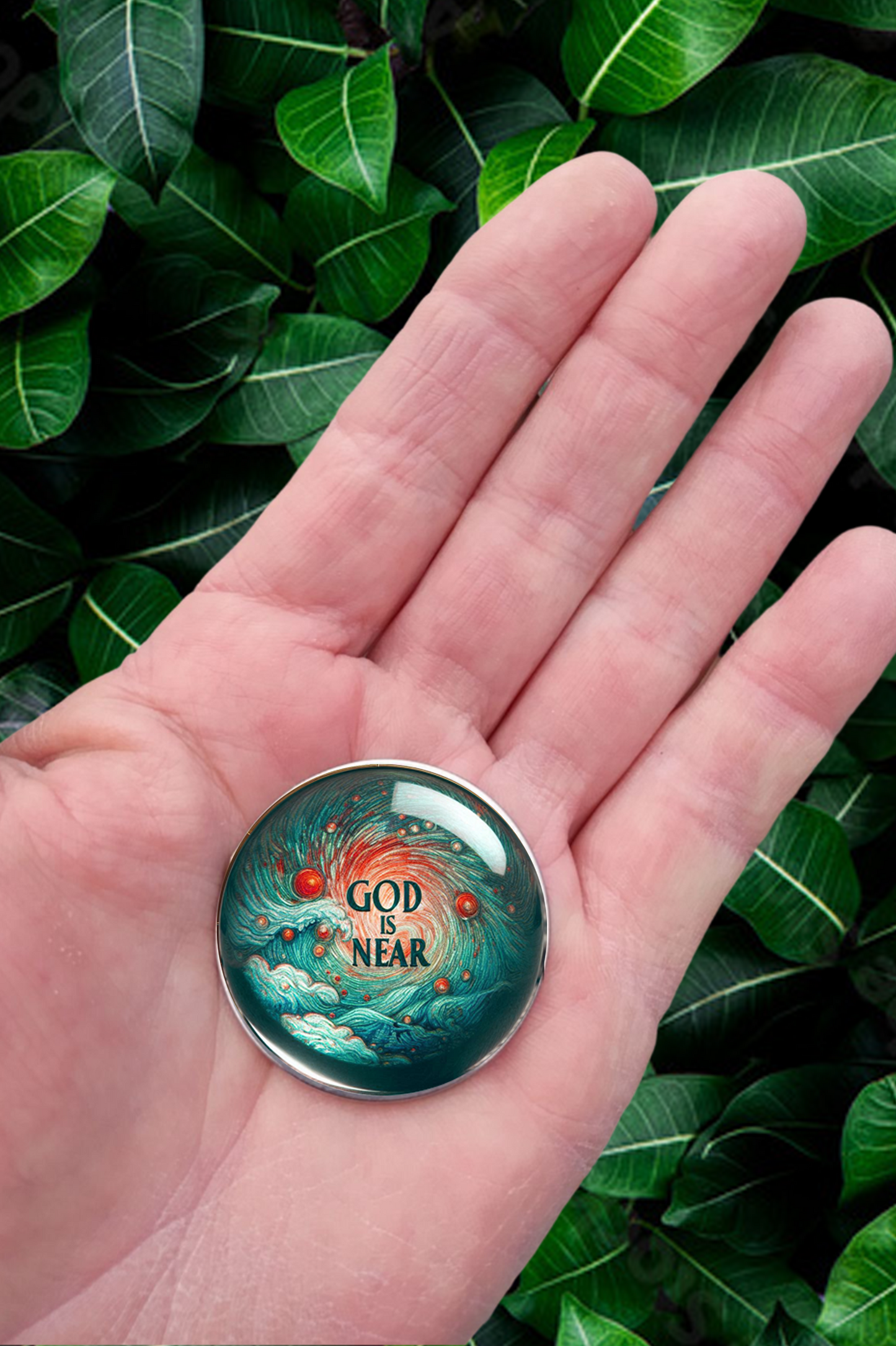 GOD IS NEAR-GREEN-POCKET PEBBLE