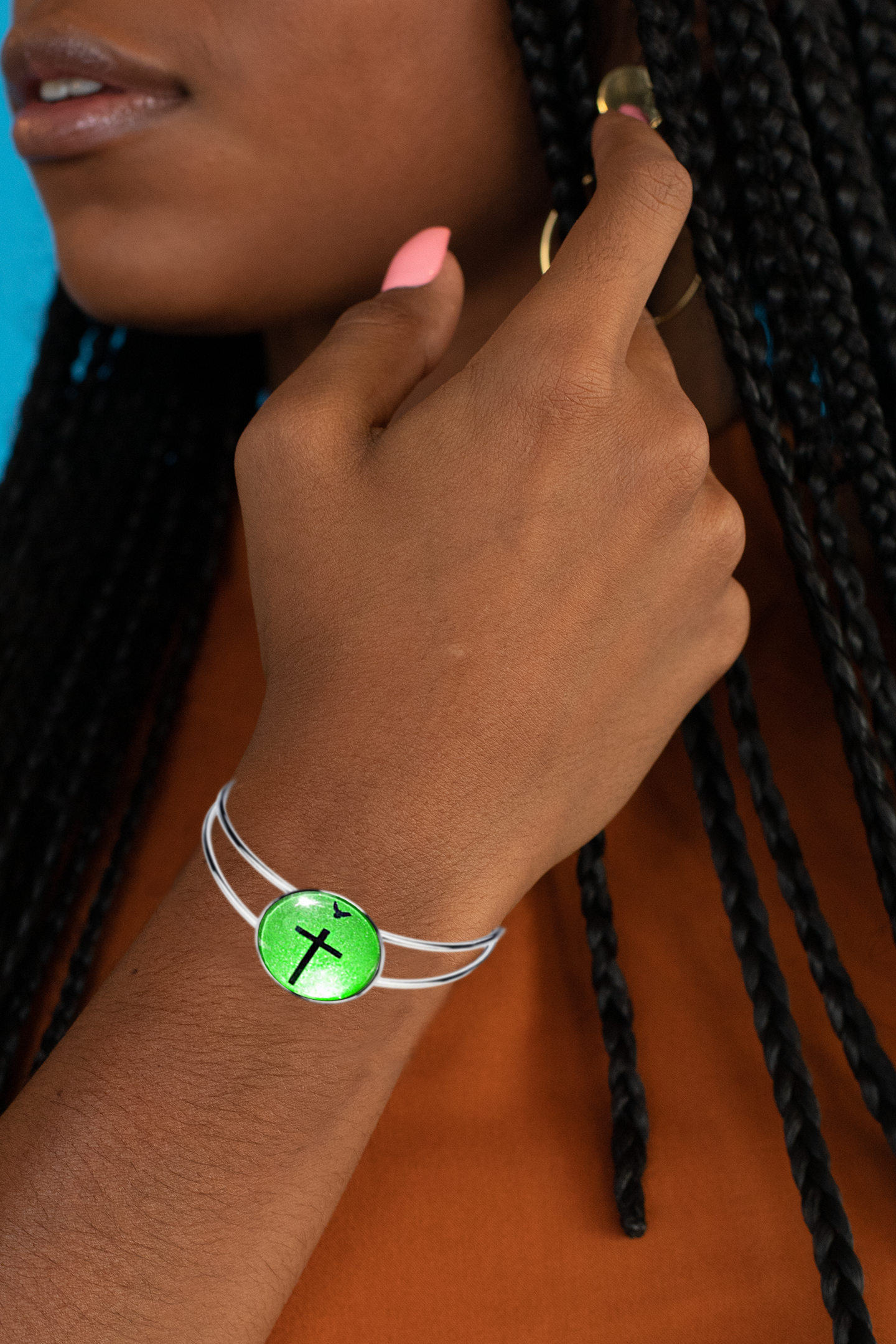 CROSS AND DOVE-GREEN-BRACELET