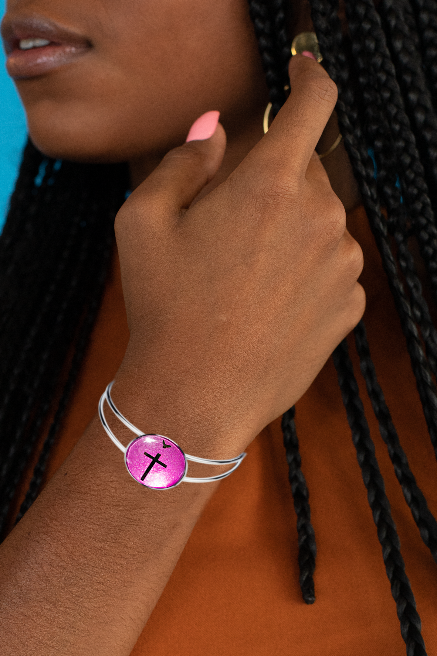 CROSS AND DOVE-PINK-BRACELET