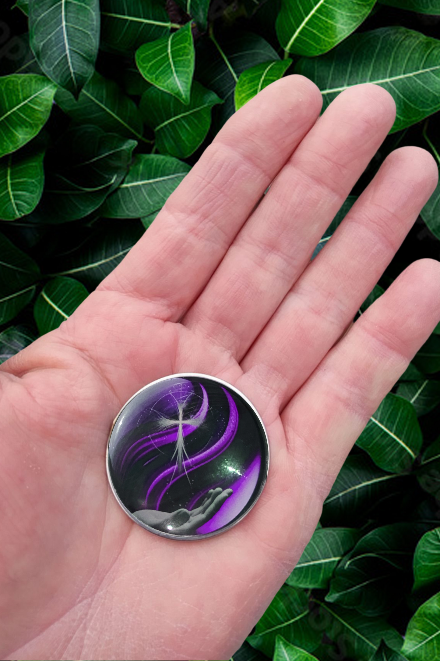 CROSS IN HAND-PURPLE-POCKET PEBBLE