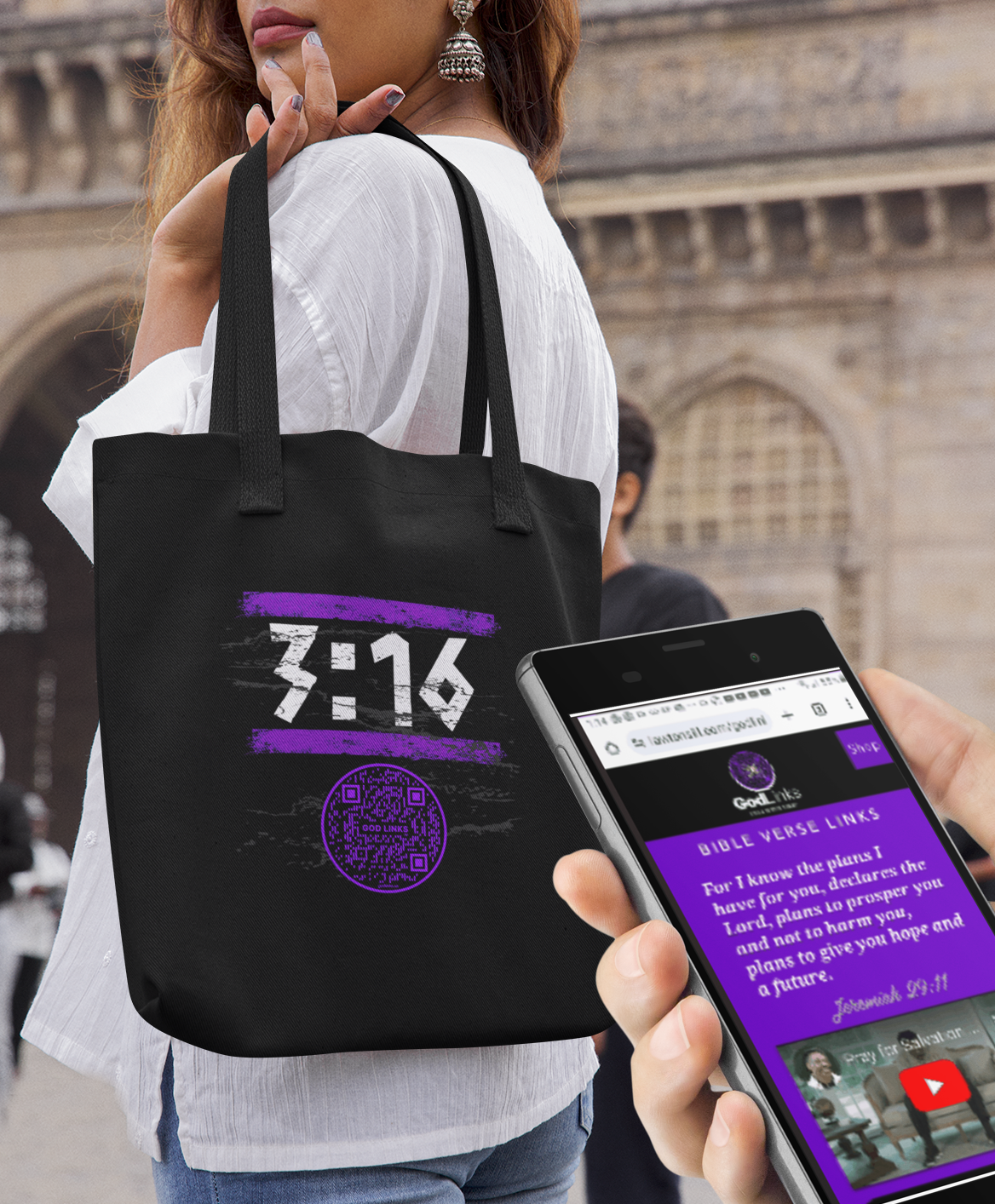 3:16-PURPLE-Eco Tote Bag