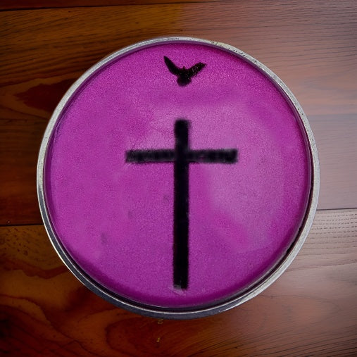 CROSS AND DOVE-PINK-POCKET PEBBLE