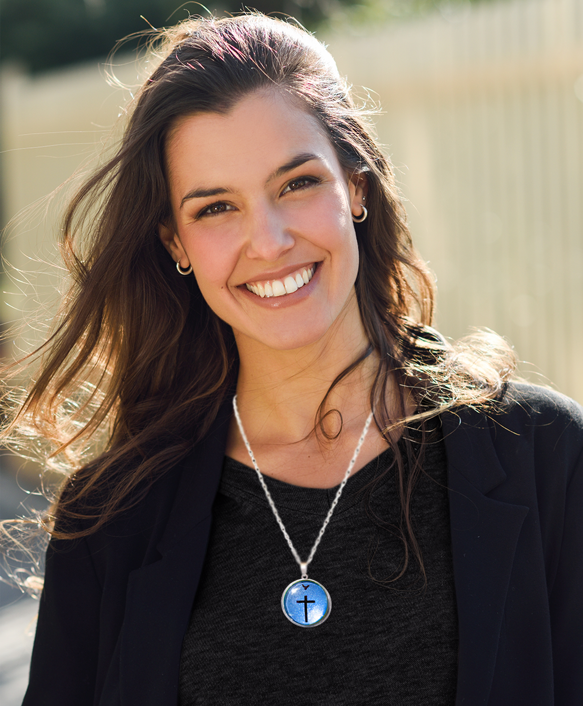CROSS AND DOVE-LIGHT BLUE-LARGE PENDANT