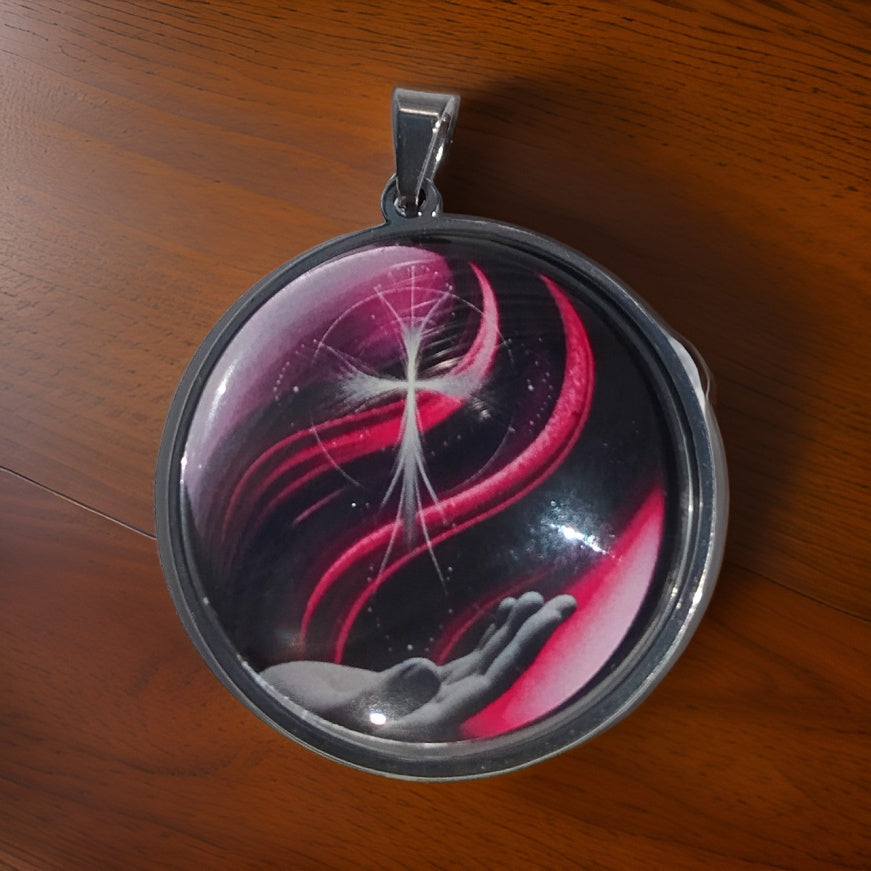 CROSS IN HAND-PINK-LARGE PENDANT
