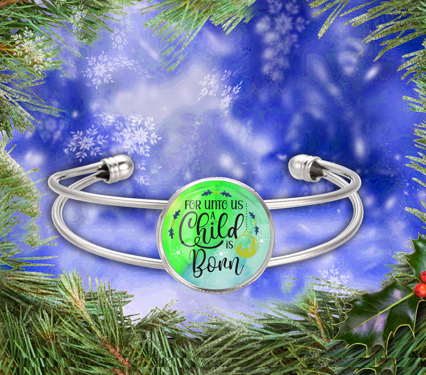 A CHILD IS BORN-GREEN-CHRISTMAS BRACELET