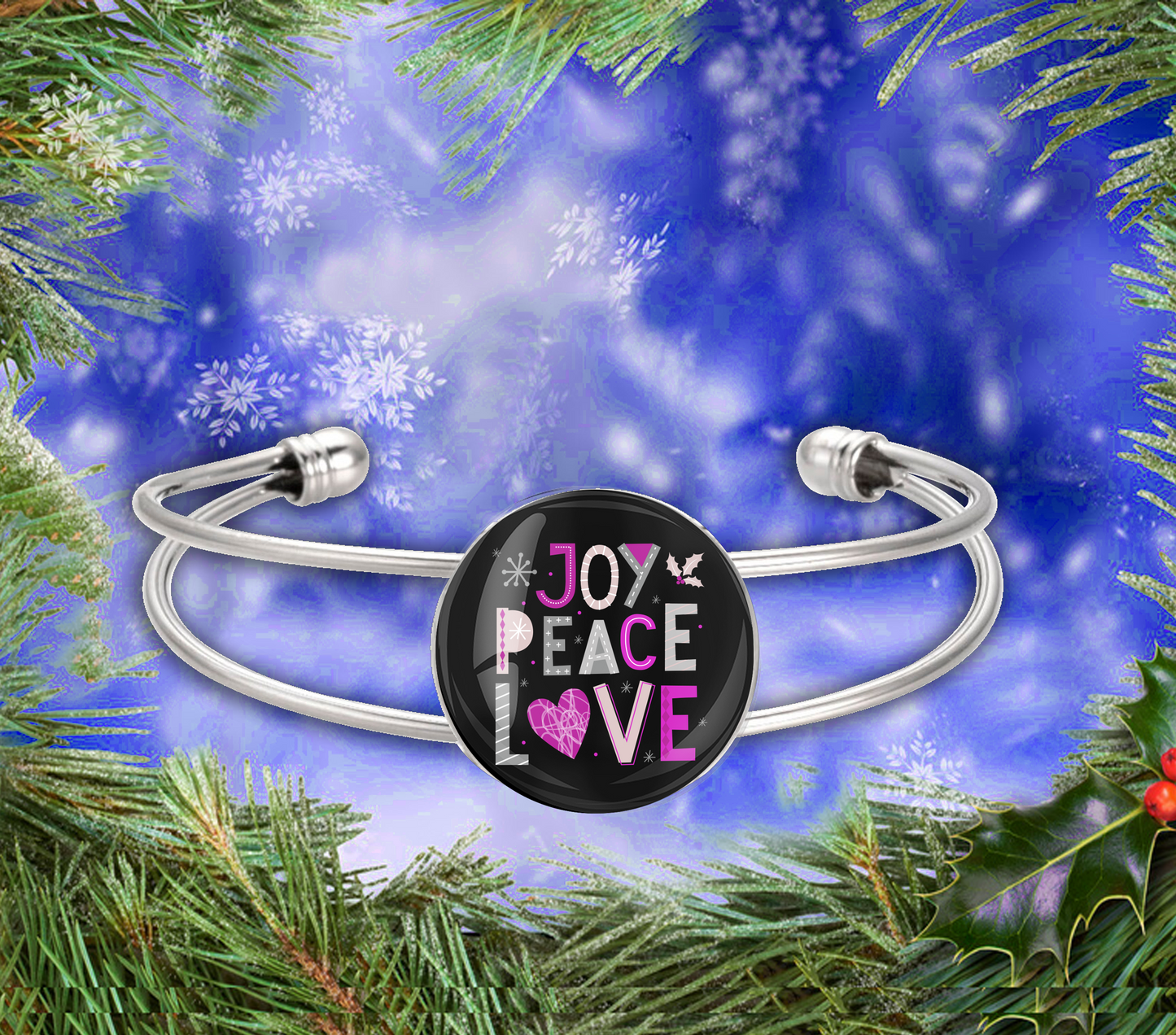 JOY PEACE LOVE-PINK-CHRISTMAS BRACELET