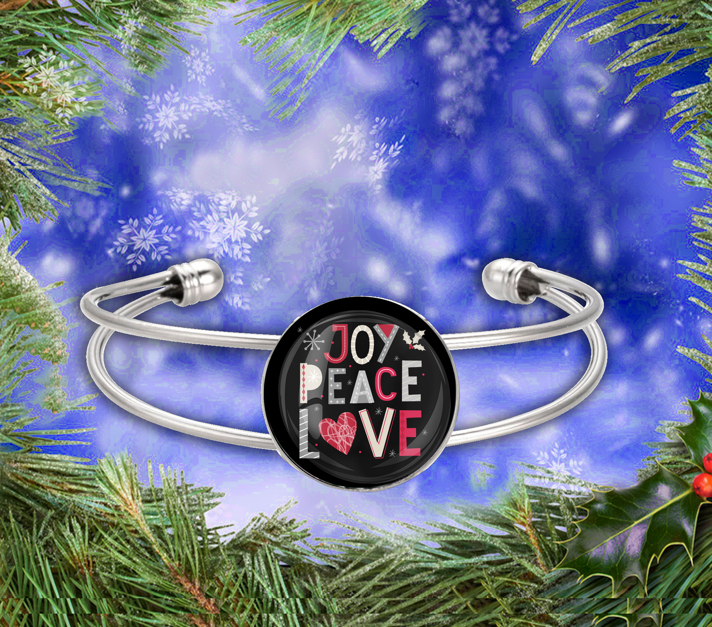 JOY PEACE LOVE-RED CHRISTMAS BRACELET