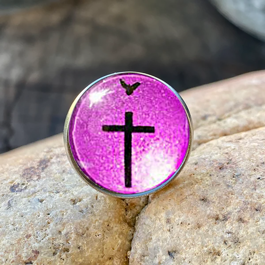 DOVE AND CROSS-PINK-LAPEL/HAT PIN