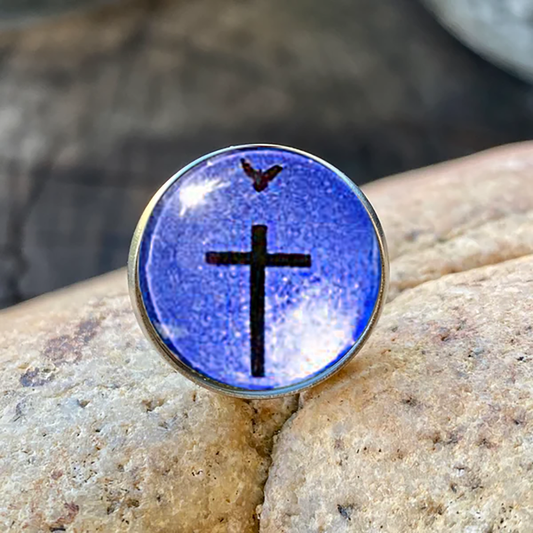 DOVE AND CROSS-BLUE-LAPEL/HAT PIN