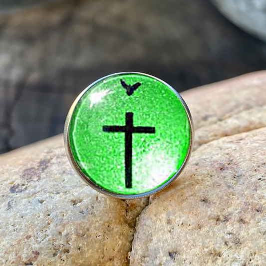 DOVE AND CROSS-GREEN-LAPEL/HAT PIN
