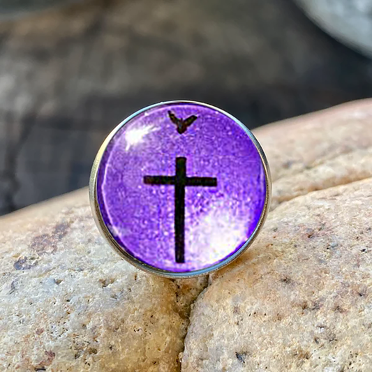 DOVE AND CROSS-PURPLE-LAPEL/HAT PIN