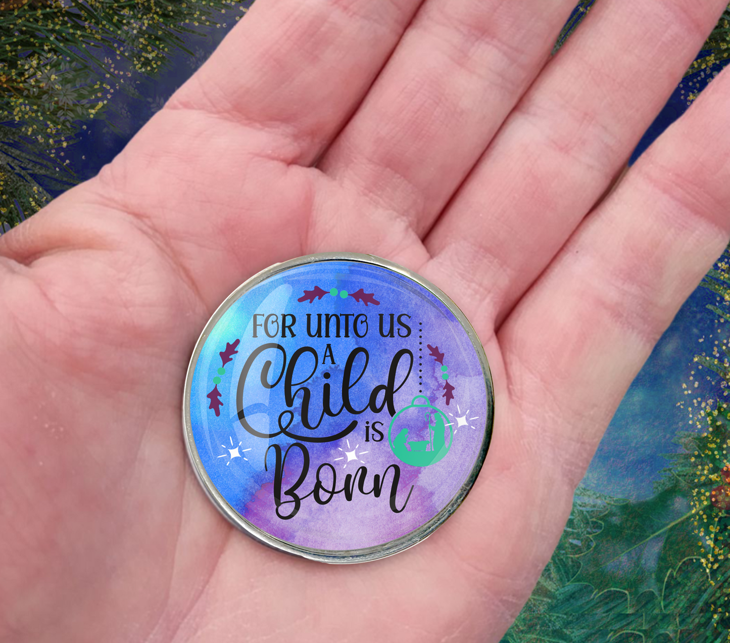 A CHILD IS BORN-BLUE CHRISTMAS-POCKET PEBBLE