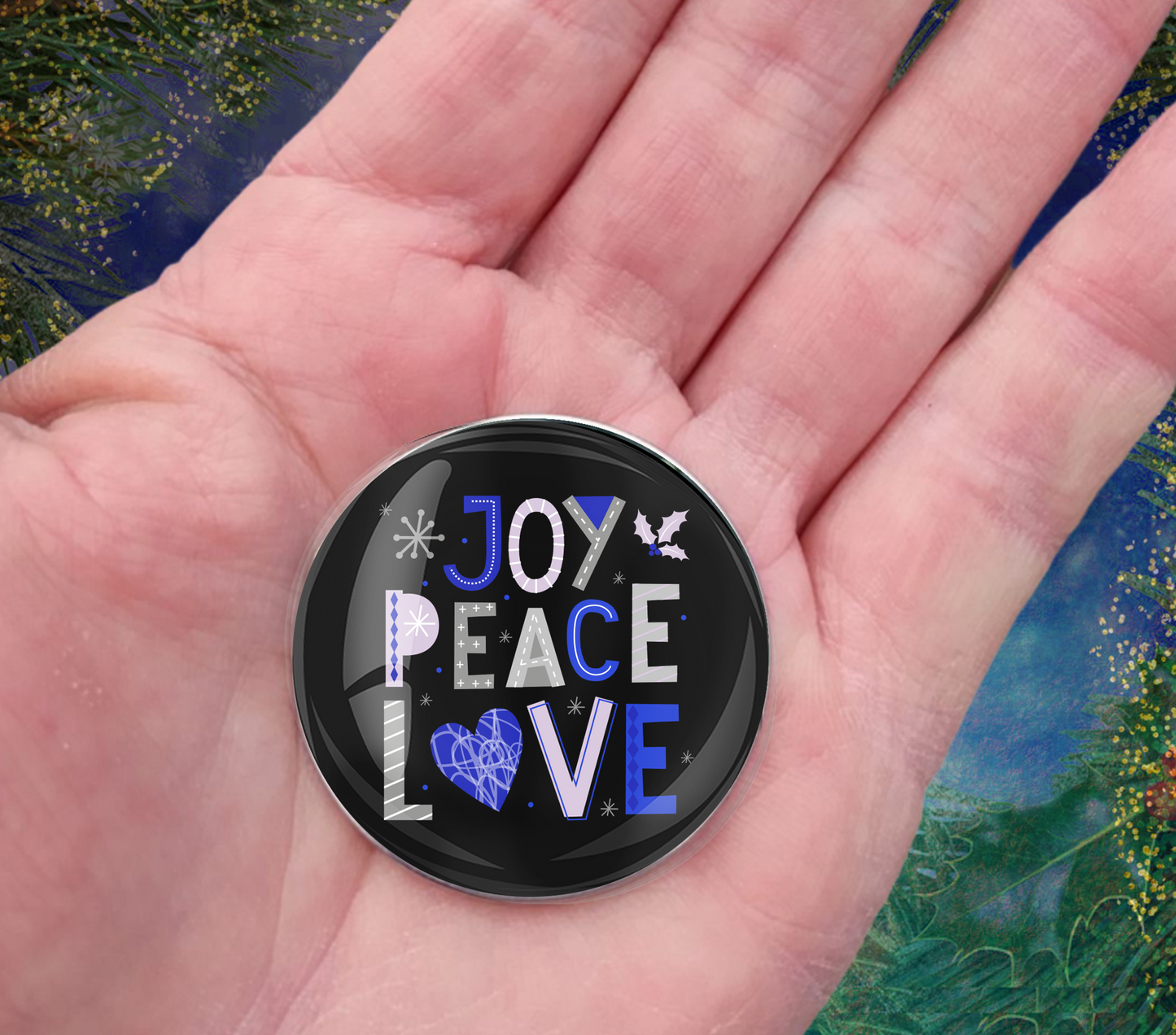 JOY PEACE LOVE-BLUE-CHRISTMAS POCKET PEBBLE