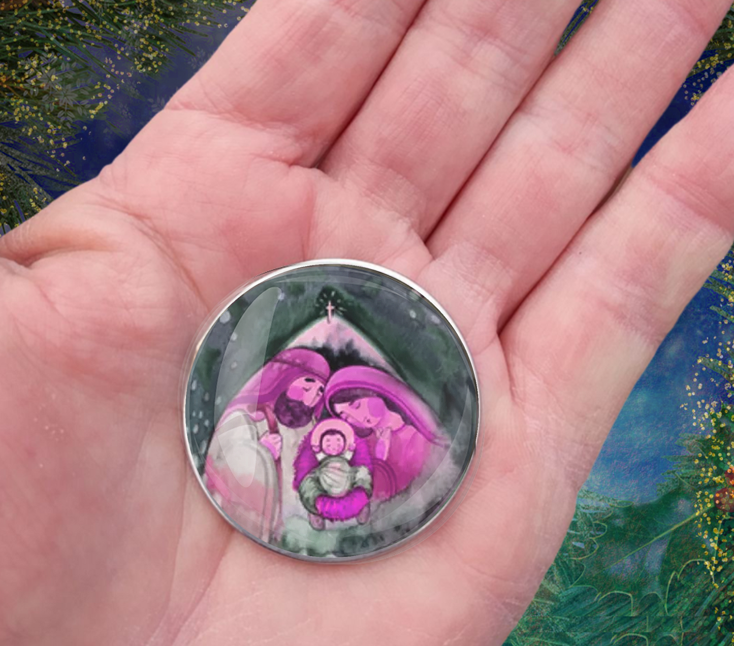 JESUS MARY JOSEPH-PINK-CHRISTMAS POCKET PEBBLE