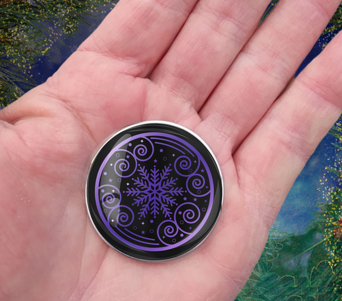 SNOWFLAKE-PURPLE-CHRISTMAS-POCKET PEBBLE