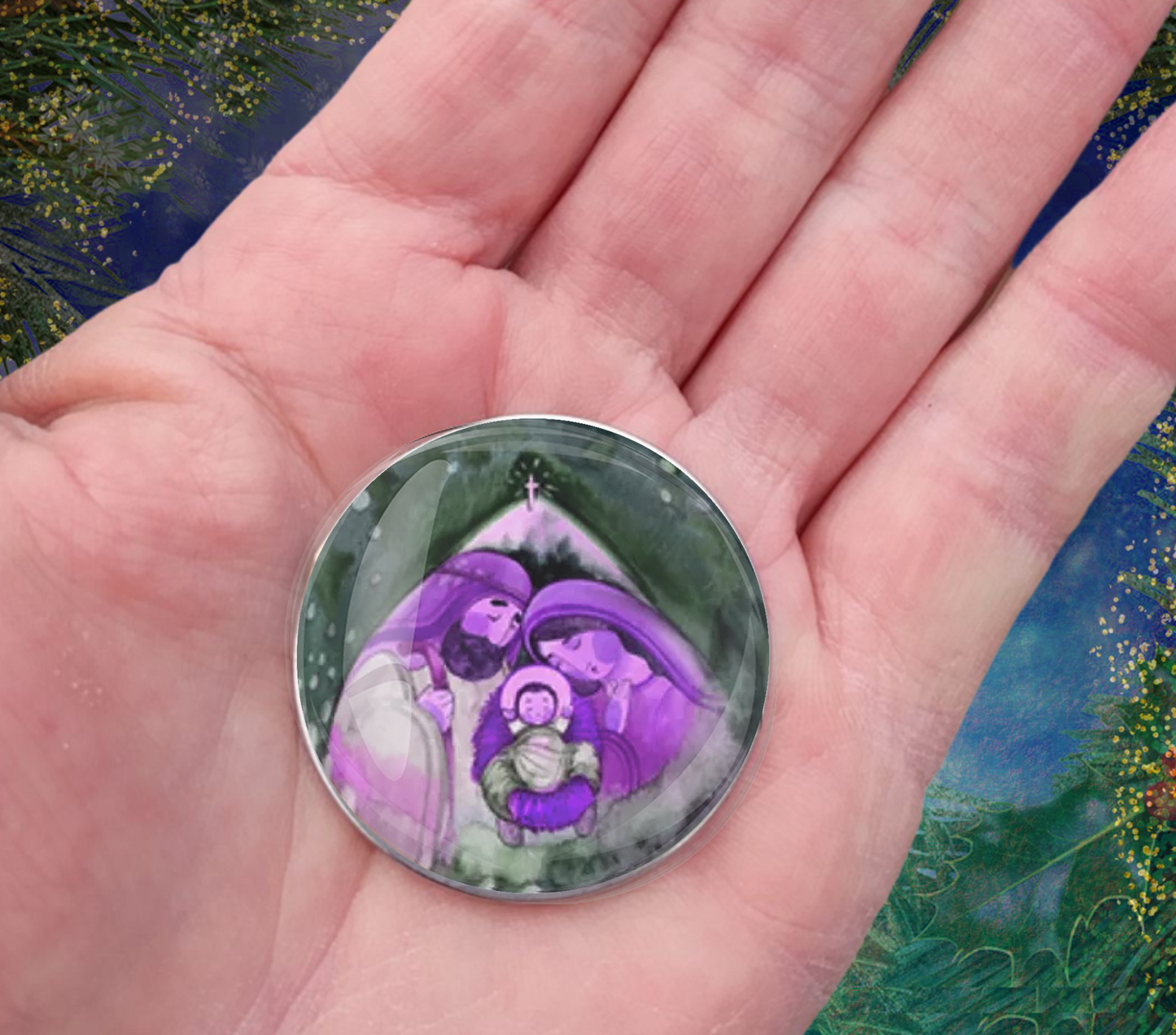 JESUS MARY JOSEPH-PURPLE-CHRISTMAS POCKET PEBBLE