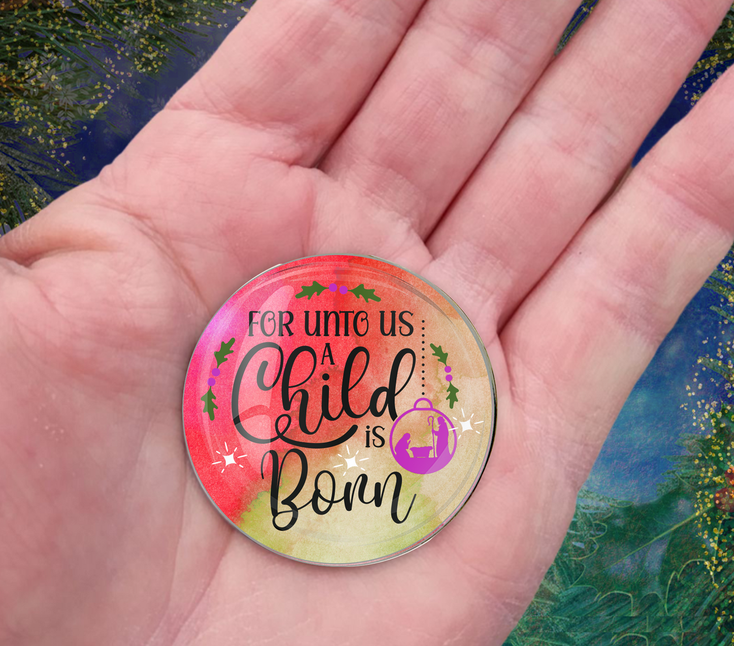 A CHILD IS BORN-RED-CHRISTMAS POCKET PEBBLE