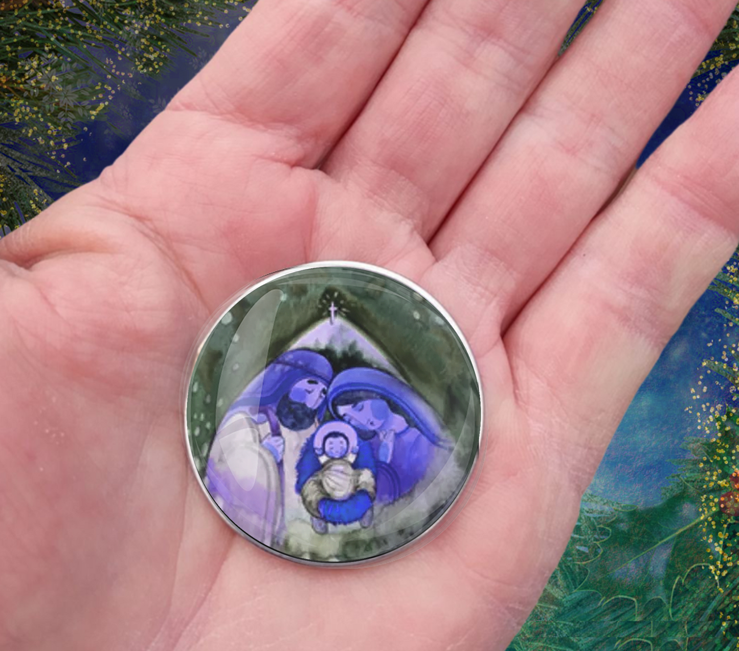 JESUS MARY JOSEPH-BLUE-CHRISTMAS-POCKET PEBBLE