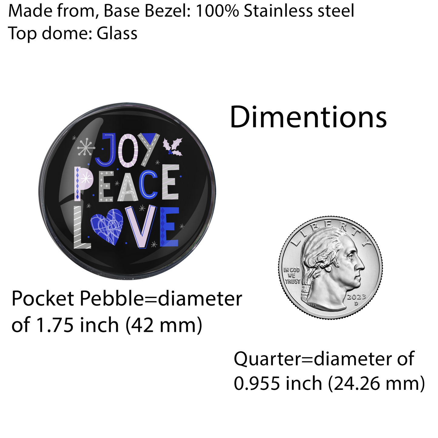 JOY PEACE LOVE-BLUE-CHRISTMAS POCKET PEBBLE
