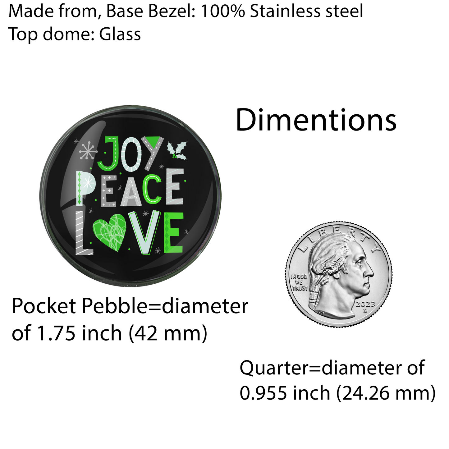 JOY PEACE LOVE-GREEN-CHRISTMAS POCKET PEBBLE