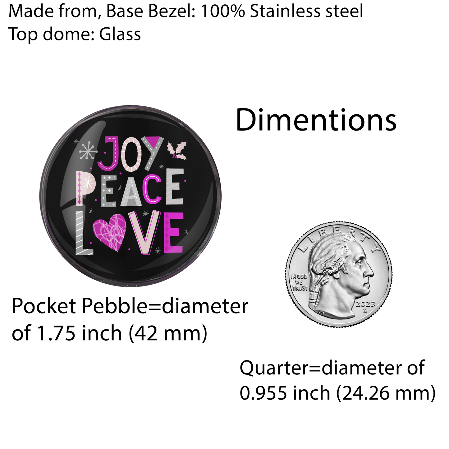 JOY PEACE LOVE-PINK-CHRISTMAS POCKET PEBBLE