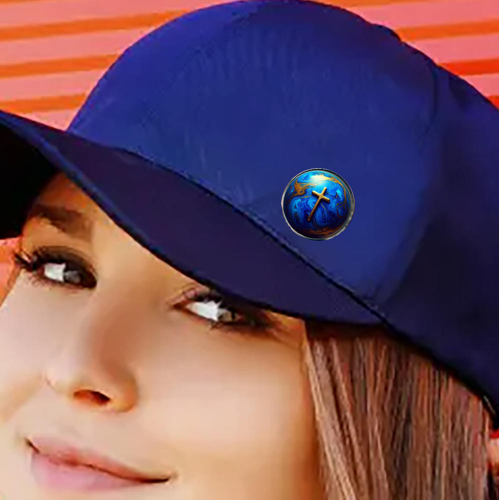 WORLD AND CROSS-BLUE-LAPEL/HAT PIN