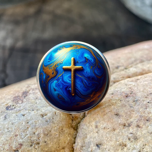WORLD AND CROSS-BLUE-LAPEL/HAT PIN
