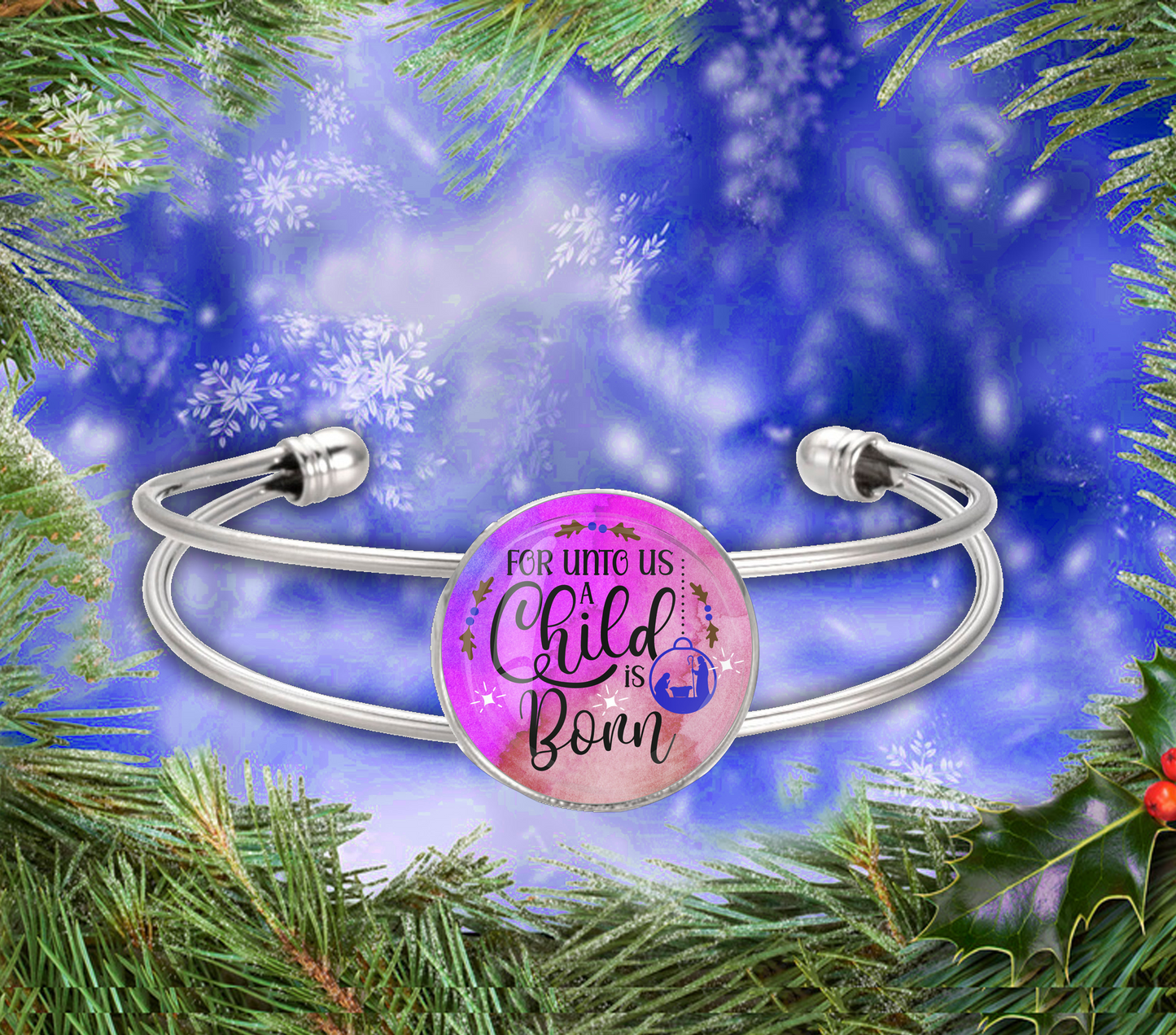 A CHILD IS BORN-PINK-CHRISTMAS BRACELET