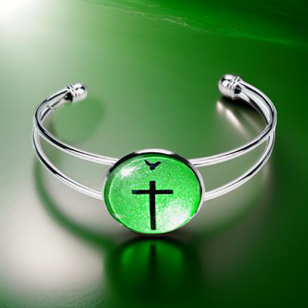 CROSS AND DOVE-GREEN-BRACELET