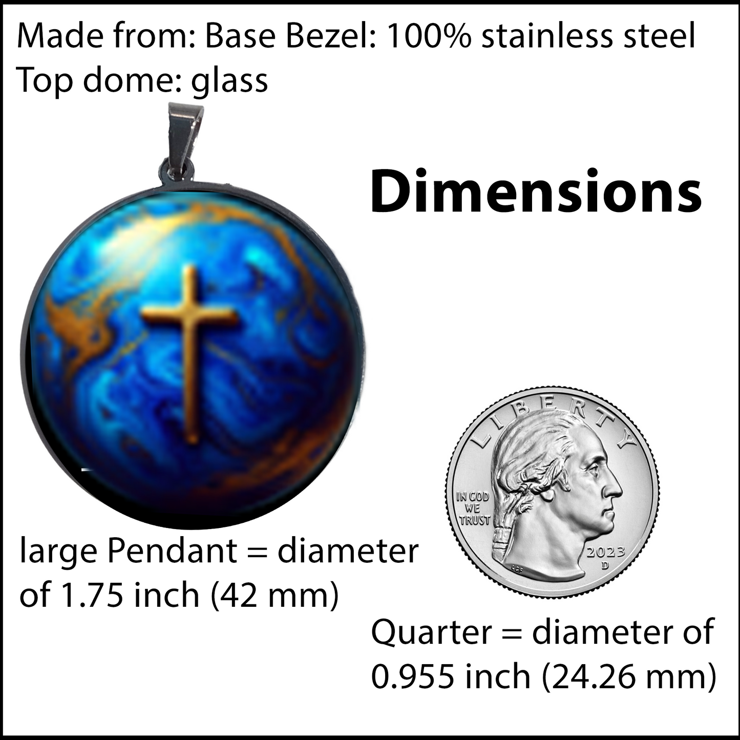 WORLD AND CROSS-BLUE-LARGE PENDANT