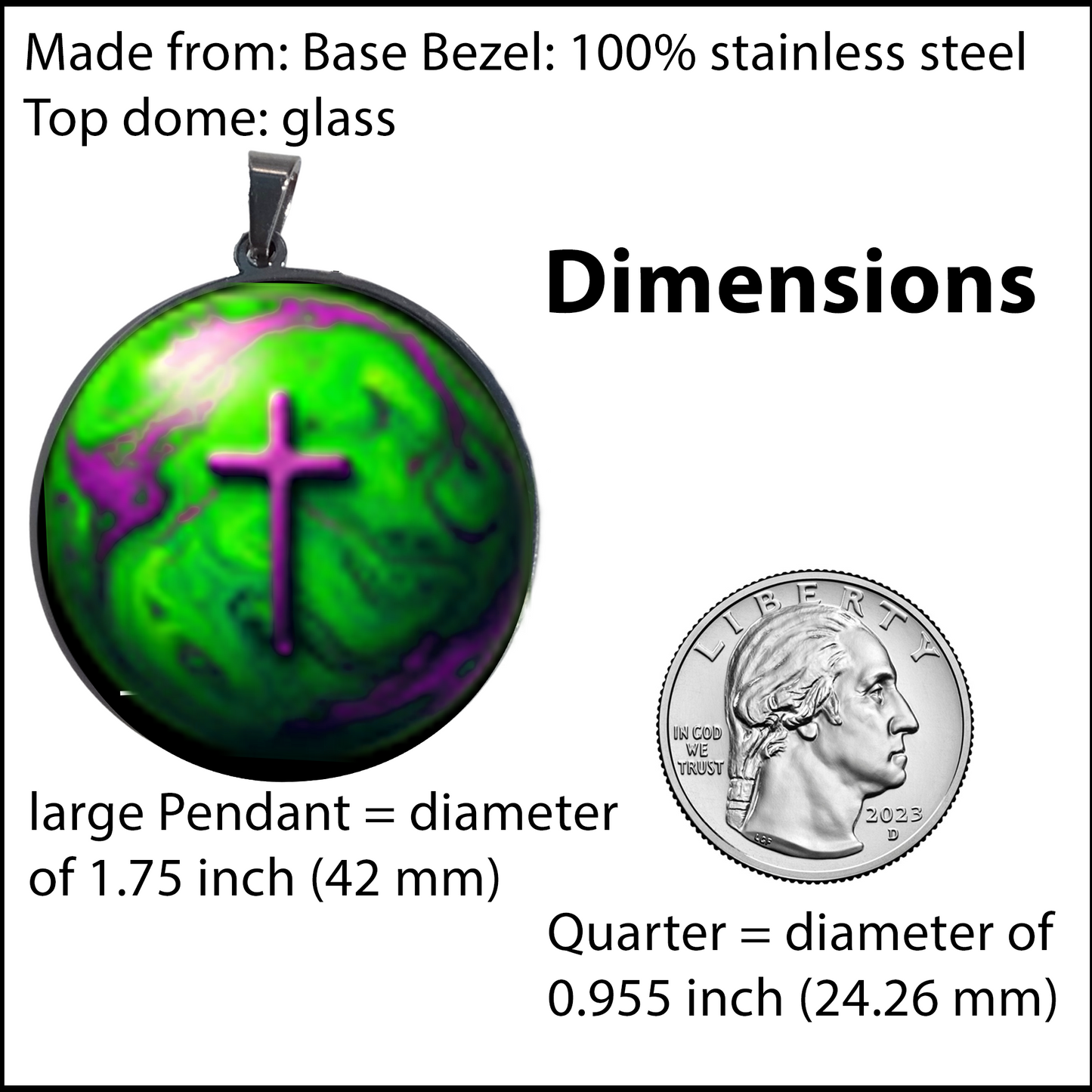 WORLD AND CROSS-GREEN-LARGE PENDANT