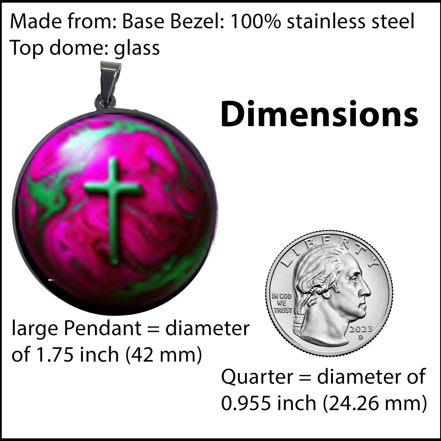 WORLD AND CROSS-PINK-LARGE PENDANT