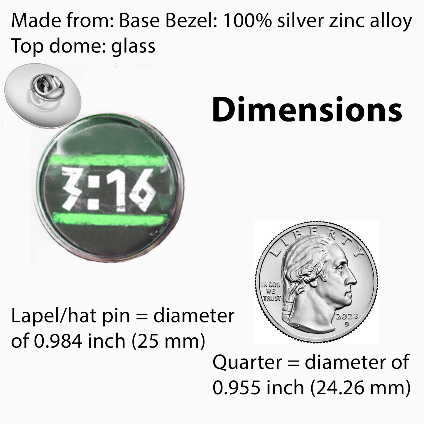 3:16-GREEN-LAPEL/HAT PIN