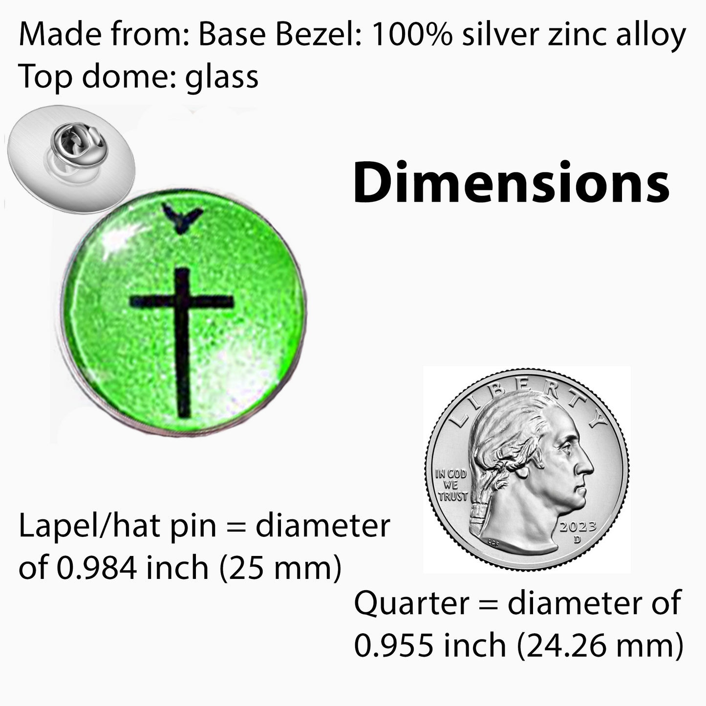 DOVE AND CROSS-GREEN-LAPEL/HAT PIN