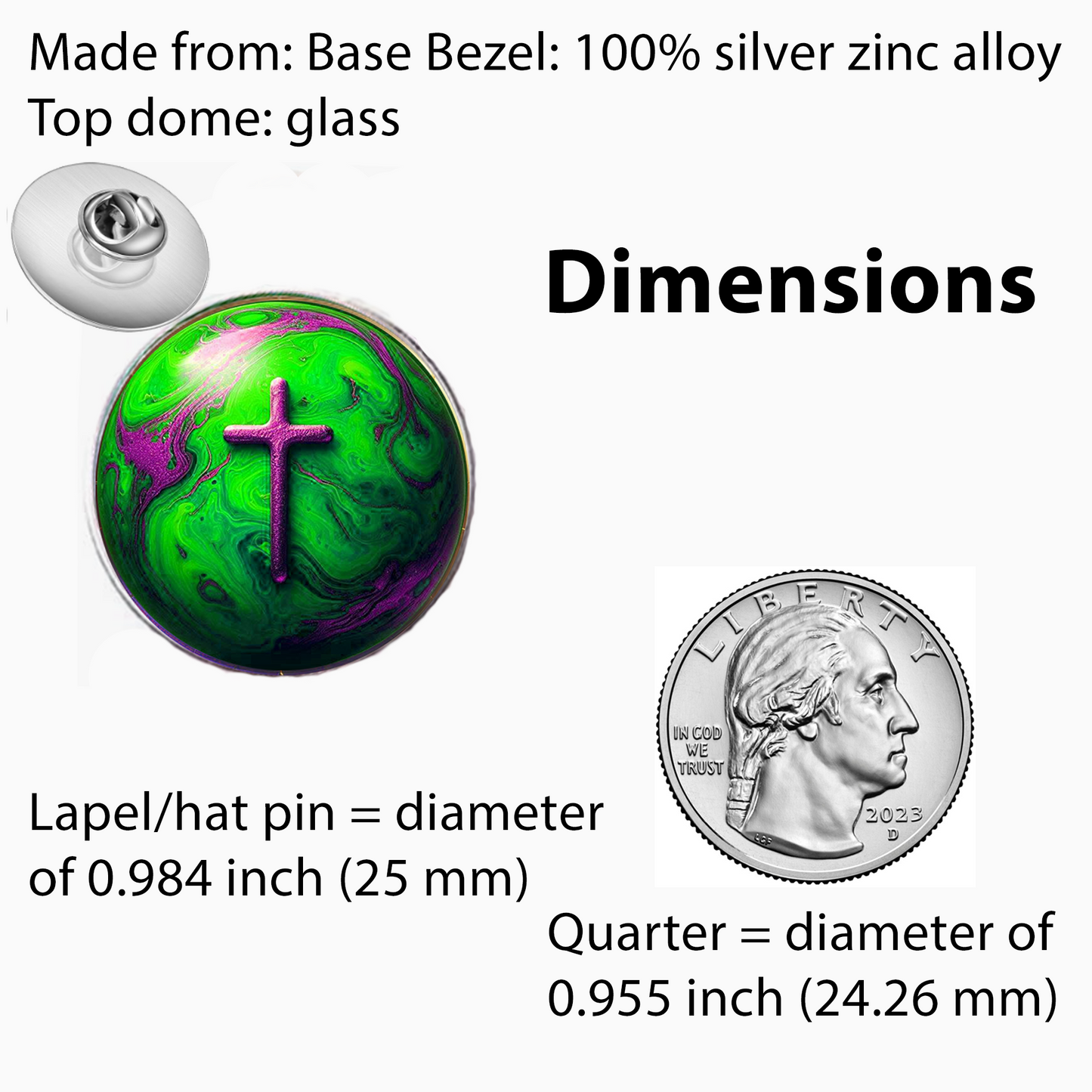 WORLD AND CROSS-GREEN-LAPEL/HAT PIN