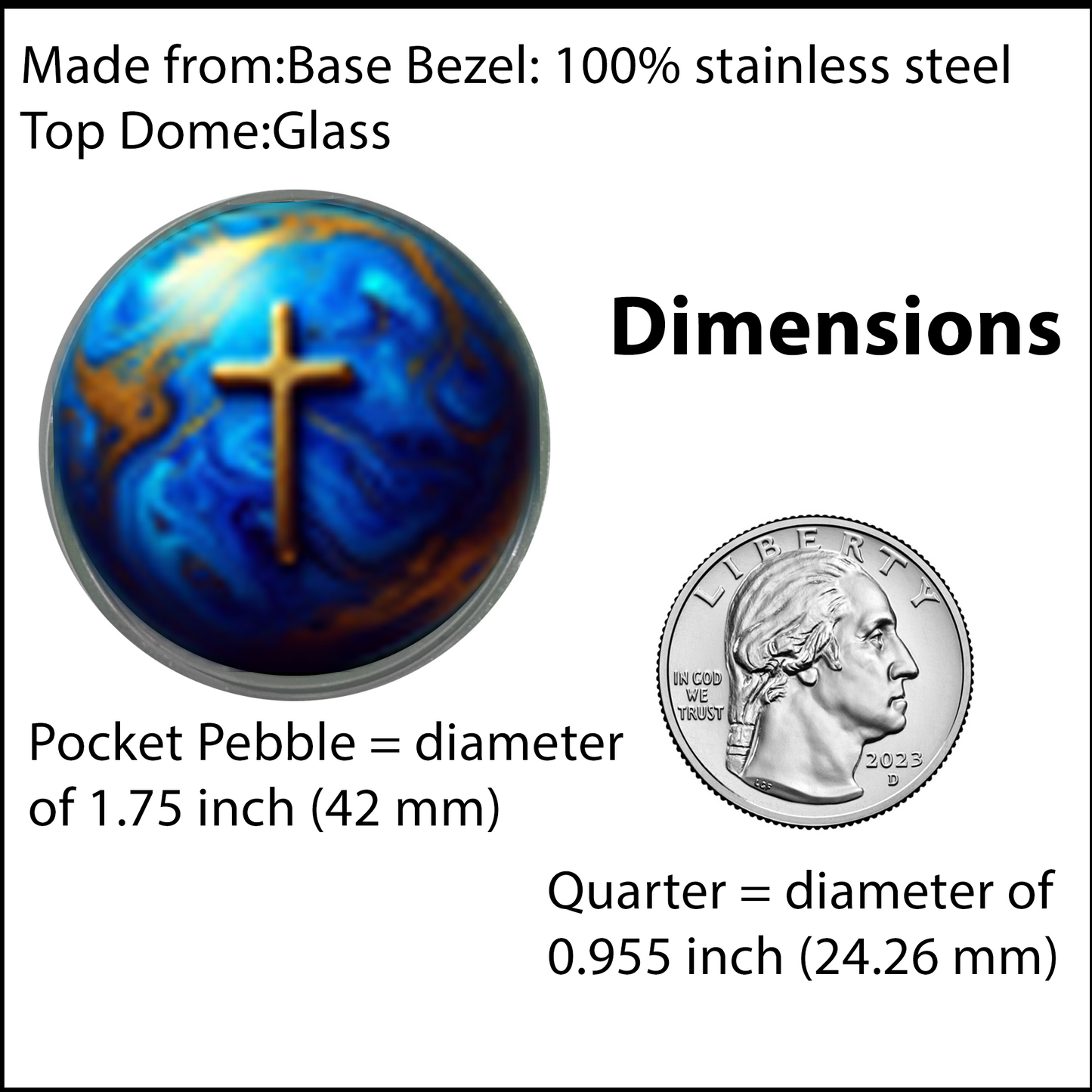 WORLD AND CROSS-BLUE-POCKET PEBBLE