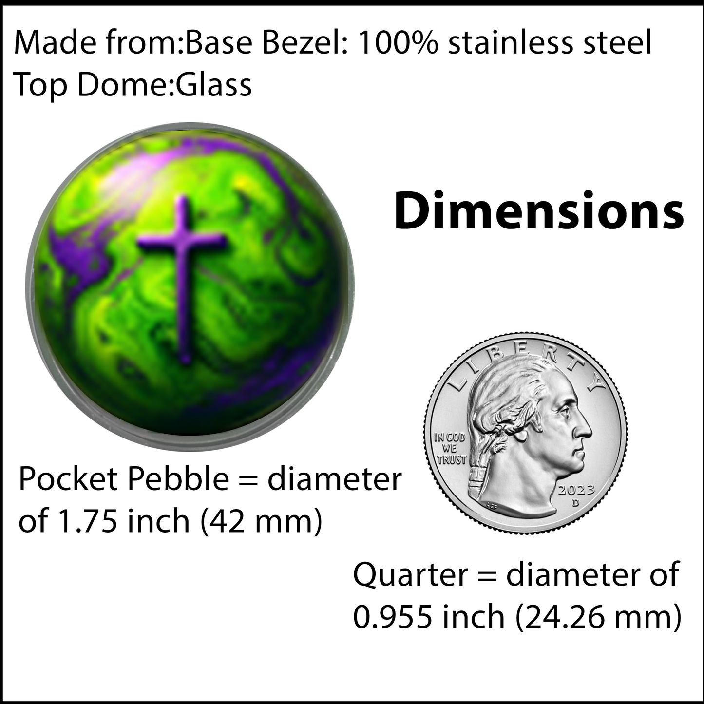 WORLD AND CROSS-GREEN-POCKET PEBBLE
