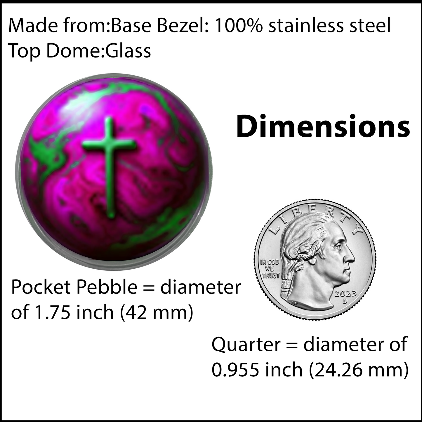 WORLD AND CROSS-PINK-POCKET PEBBLE