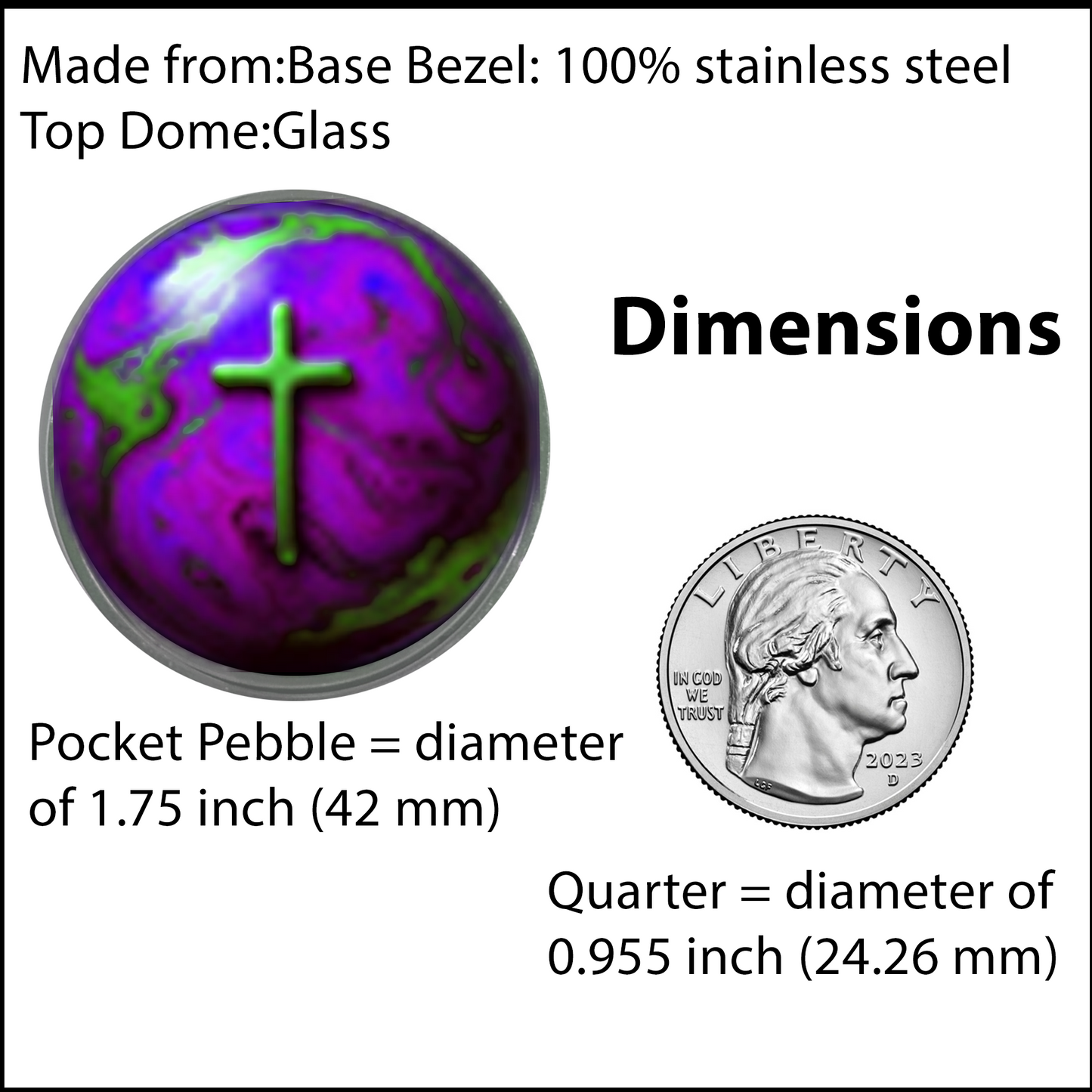 WORLD AND CROSS-PURPLE-POCKET PEBBLE
