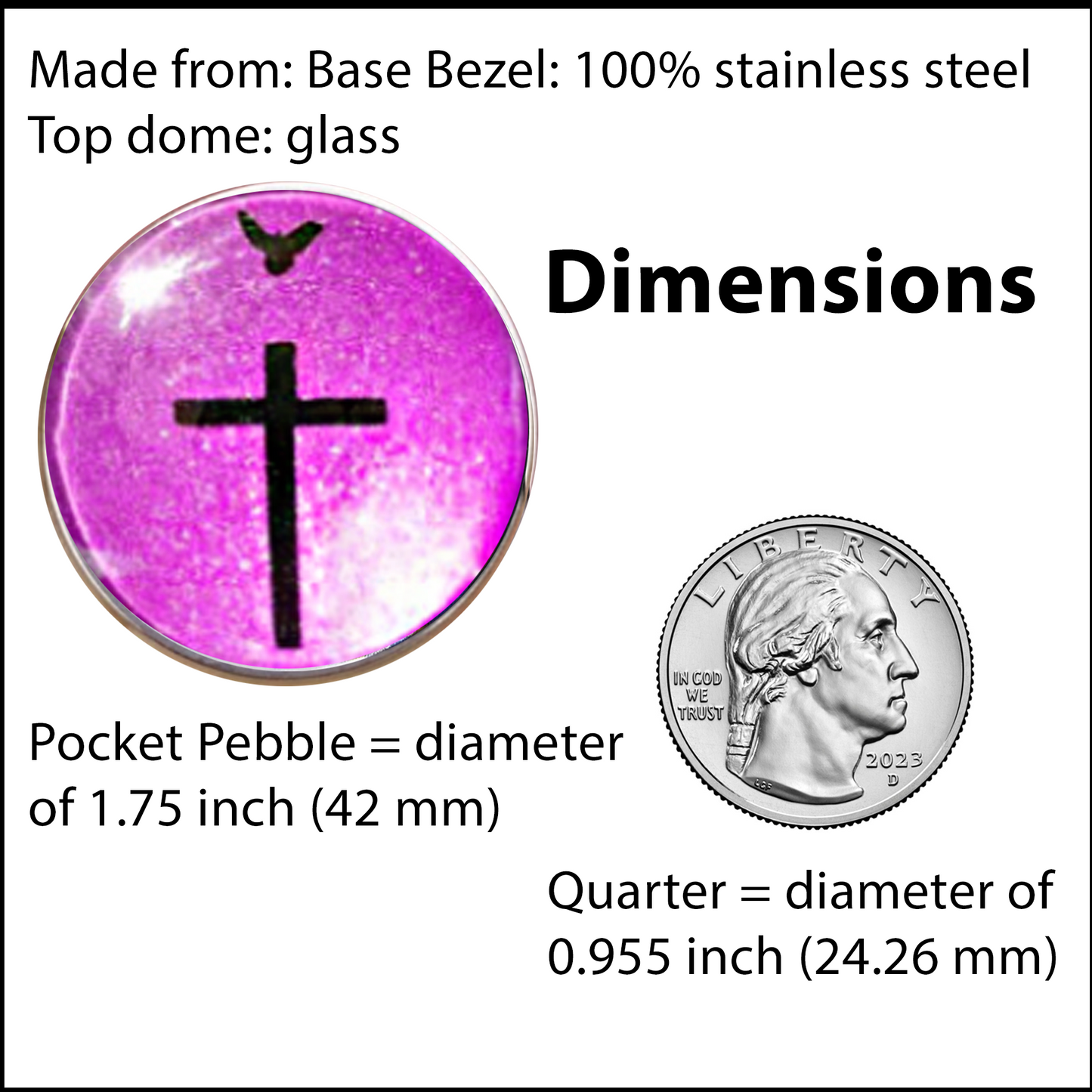 CROSS AND DOVE-PINK-POCKET PEBBLE