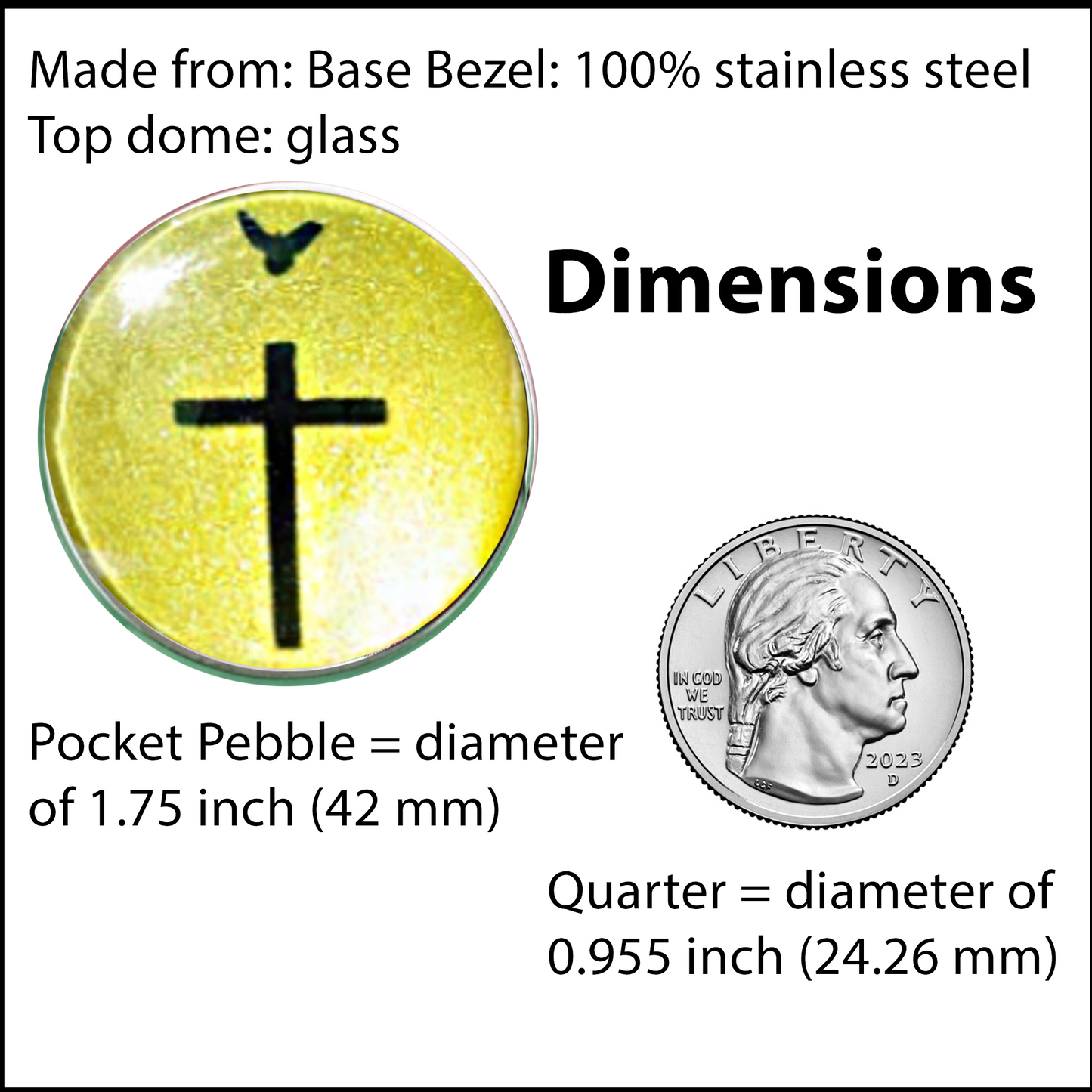 CROSS AND DOVE-YELLOW POCKET PEBBLE